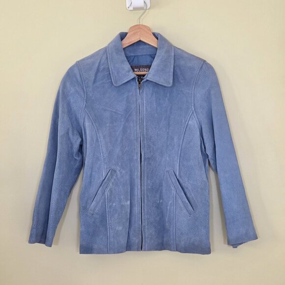 Wilsons Leather Kids Jacket Youth Girls XL Womens S/M BlueLeather LS Lined VTG